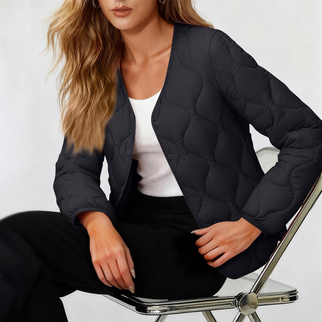 Women's Solid-color Fashionable Lightweight Down Cotton-padded Jacket, Warm Collarless Coat