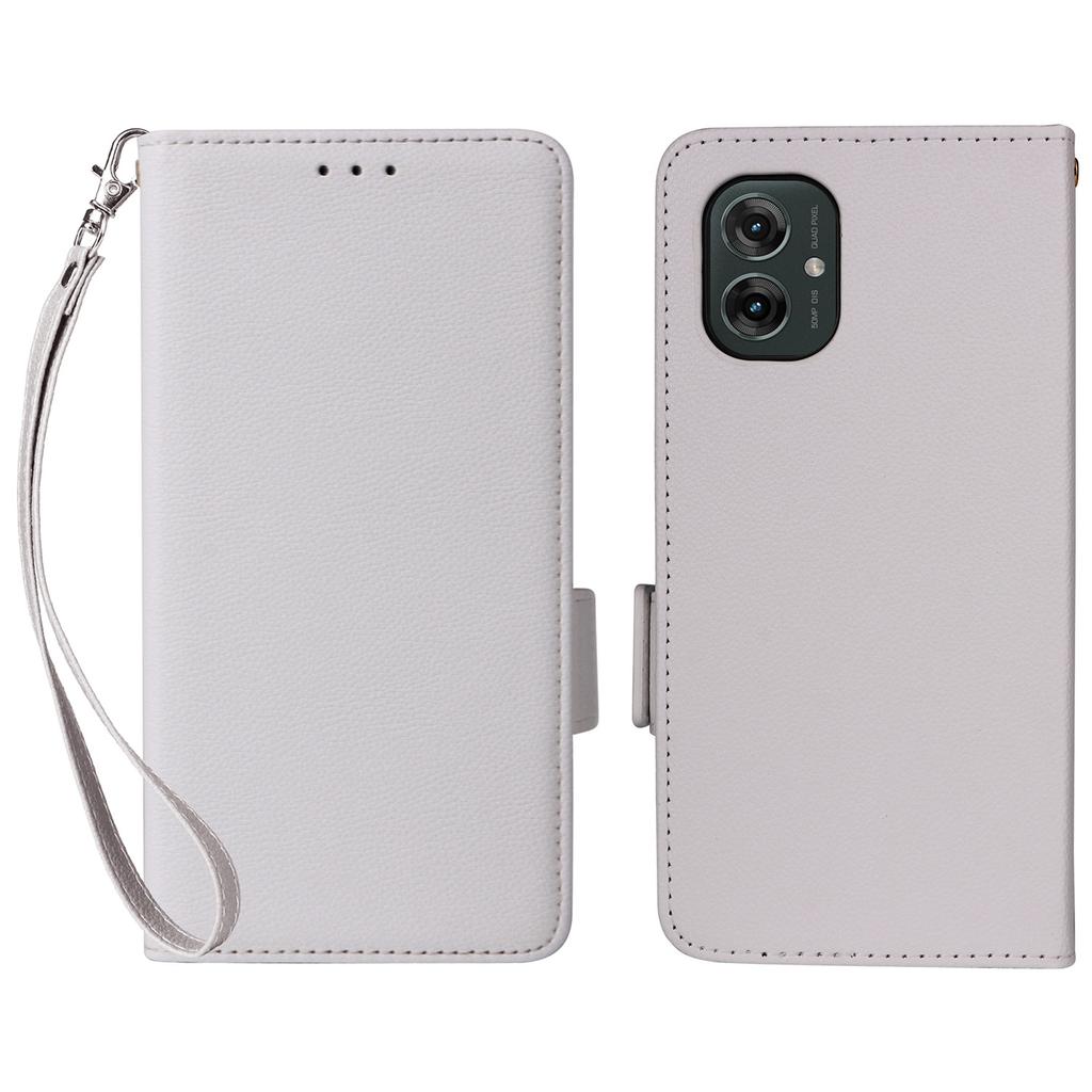 For Motorola Moto G55 5G Case with Wrist Strap Litchi Texture PU Leather Wallet Phone Cover