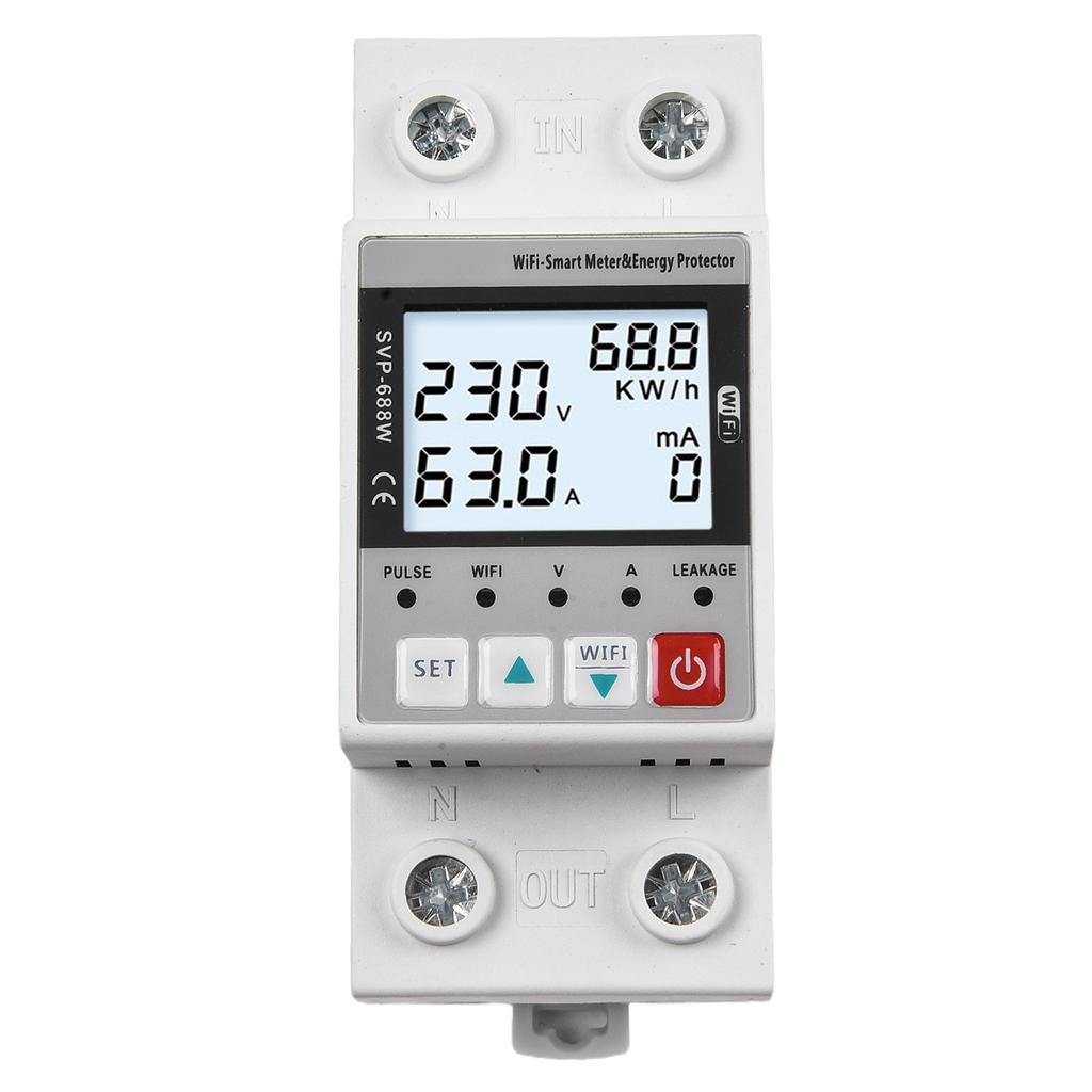 For Smart Home WiFi Backlight Leakage Protector Energy Meter Clearable KWh Reading Adjustable Overvoltage 240-300V