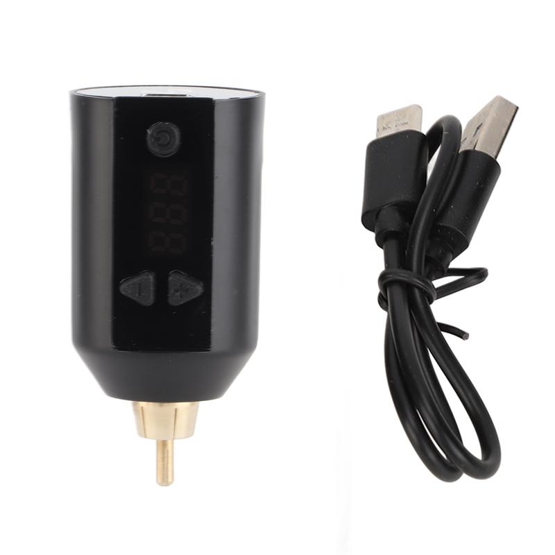 Tattoo Pen Power Supply 3‑12V Black Tattoo Power Supply USB Charging Adjustable Voltage Cordless Tattoo Pen Power Supply