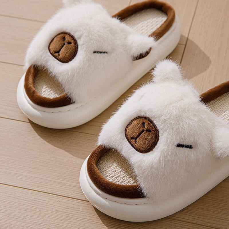 Spring and Autumn New Indoor Floor Four Seasons Cotton and Linen Thickened Linen Opening Slippers Cartoon