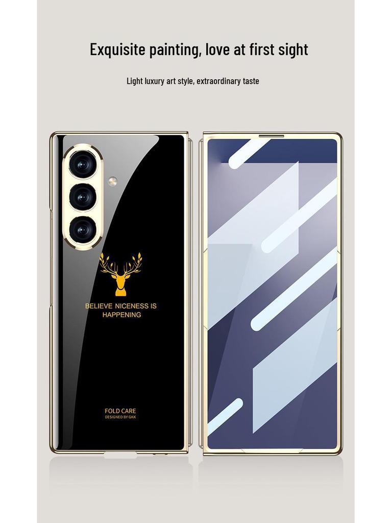 Compatible Samsung Z Fold7 Foldable Phone Case with Painted Glass, HD Film, and Integrated Flip Cover.