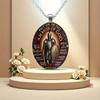 A vintage Christian Ephesians 6:10 pendant necklace featuring God fully armed, made of time-worn gemstone glass, suitable for both men and women.