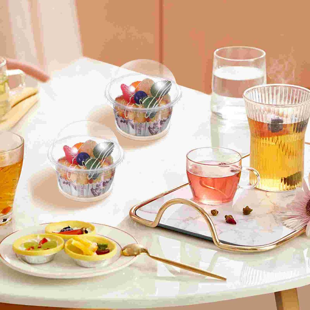 50 Pcs Dessert Cup Disposable Pudding Yogurt Container Ice Cream with Lid Plastic Cups
