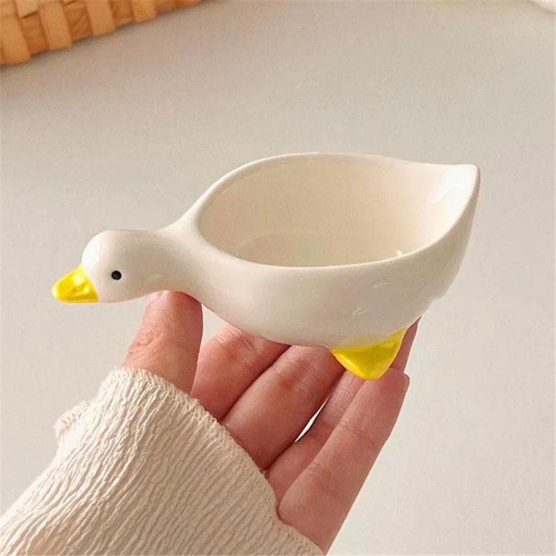 2pcs Ceramic Duck Seasoning Dish, Salad Dipping Dish, Cream Mini Bowl, Cute Cutlery