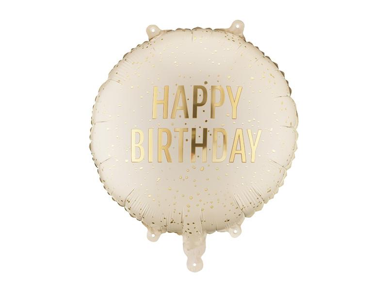 Balon Foliowy Urodzinowy - Happy Birthday, Kremowy 35Cm