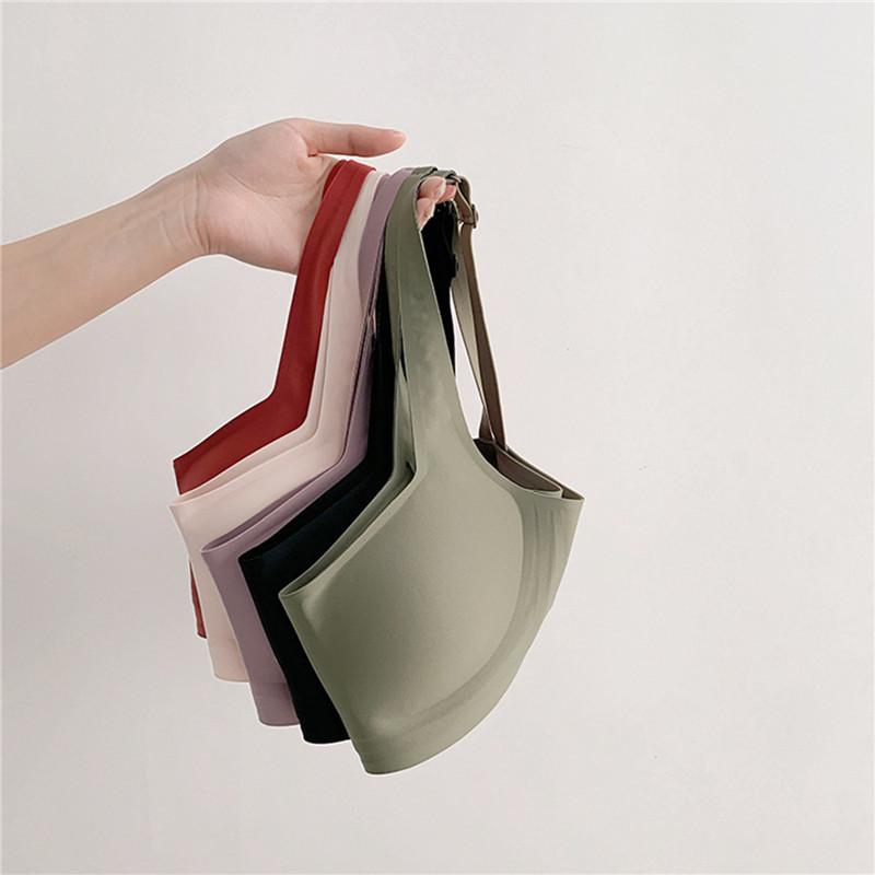 French Square Neck Jelly Strips Bra Soft Support No Steel Ring No Trace Thin Gather Underwear Women'S Comfortable Bra
