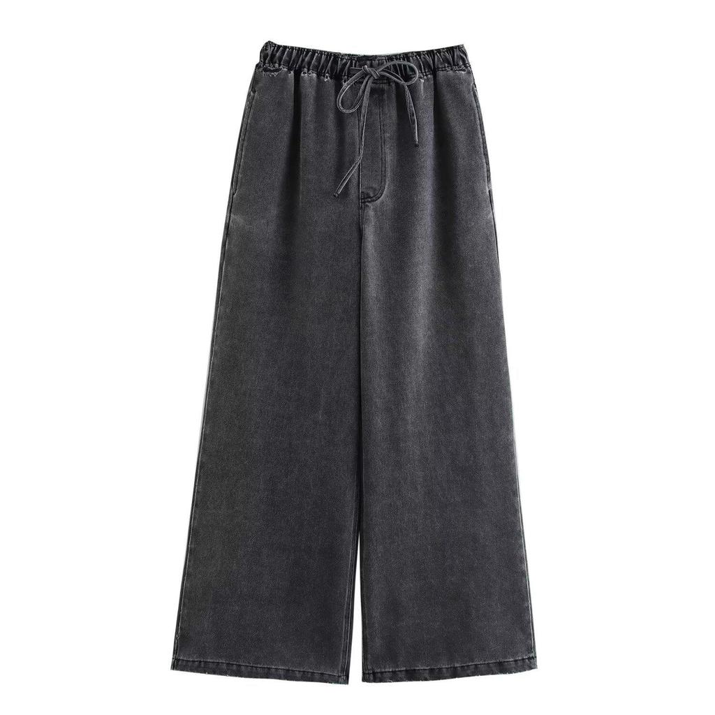 2024 Sommer Damen Gewaschenes Blaues Denim Lockeres Hemd und Jeans Set