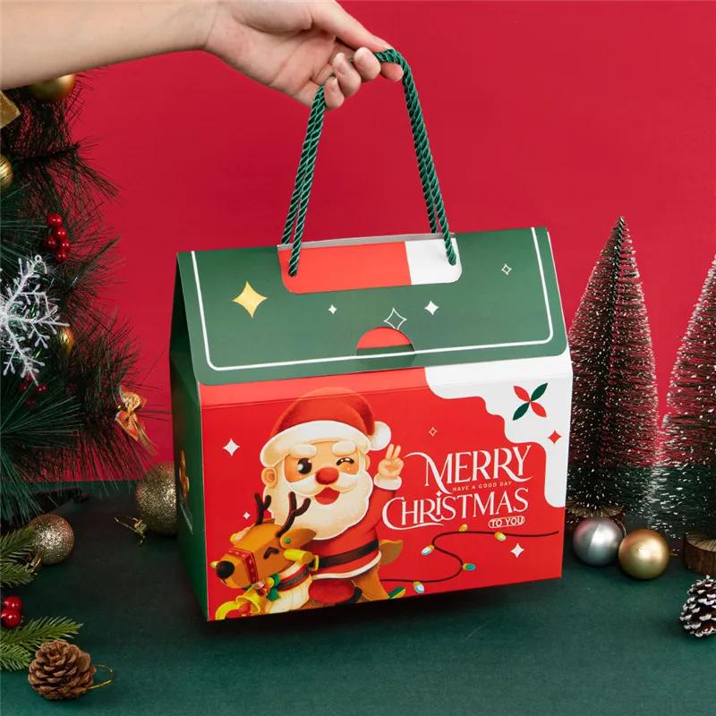 4/12pcs Marry Christmas Gift Packaging Box with Handle Santa Claus Candy Kids Child Holiday Happy New Year Party Favors