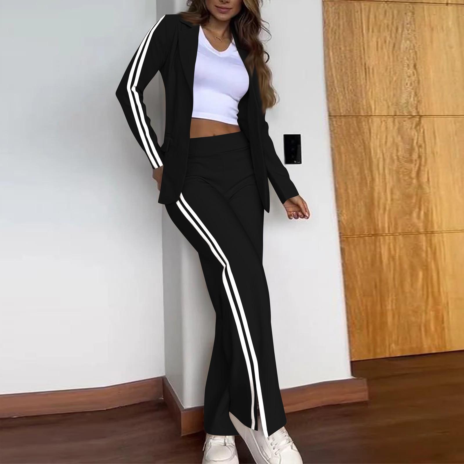 

Women s Long Coat And Wide-leg Pants Suit Business Casual Two-piece Suit L чорний