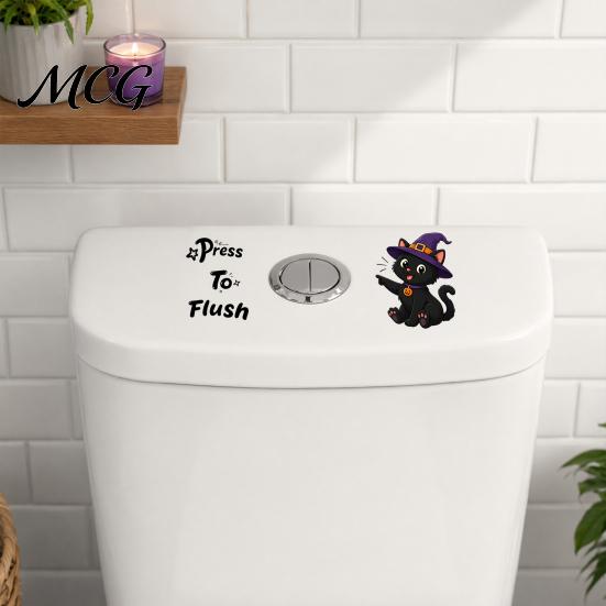 Self-adhesive Toilet Decal Sticker, Self-Adhesive Waterproof PVC Halloween Decal, Owls No Glue Sticker Ghosts Black Cats Skeletons Flushing