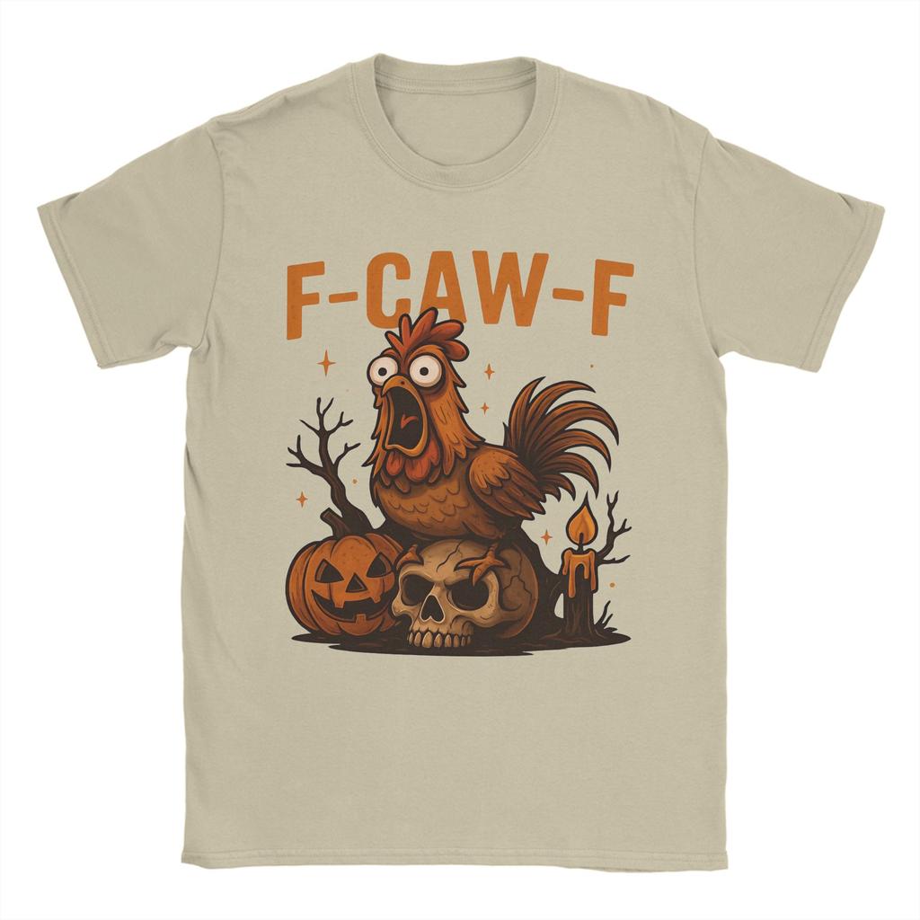 Men's T-Shirt Funny Halloween Rooster F-Caw-F Spooky Chicken Creative Pure Cotton Tees Short Sleeve  T Shirts Round Neck Clothes