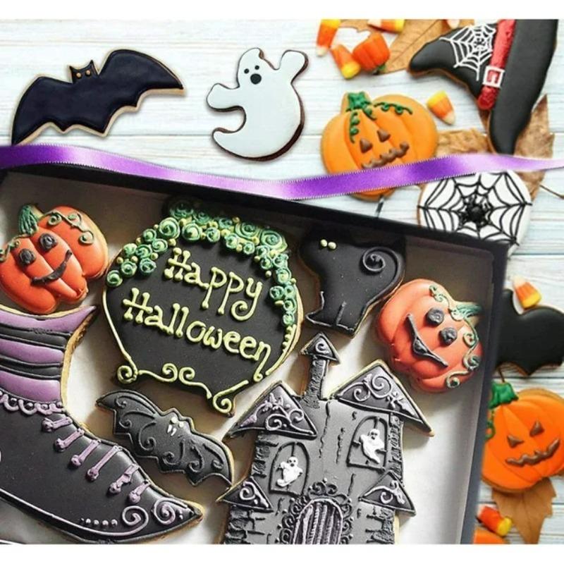 Stainless Steel Halloween Cookie Cutters Set with Bat Pumpkin Ghost Shapes for Baking Biscuits, Ideal Kitchen Baking Tools