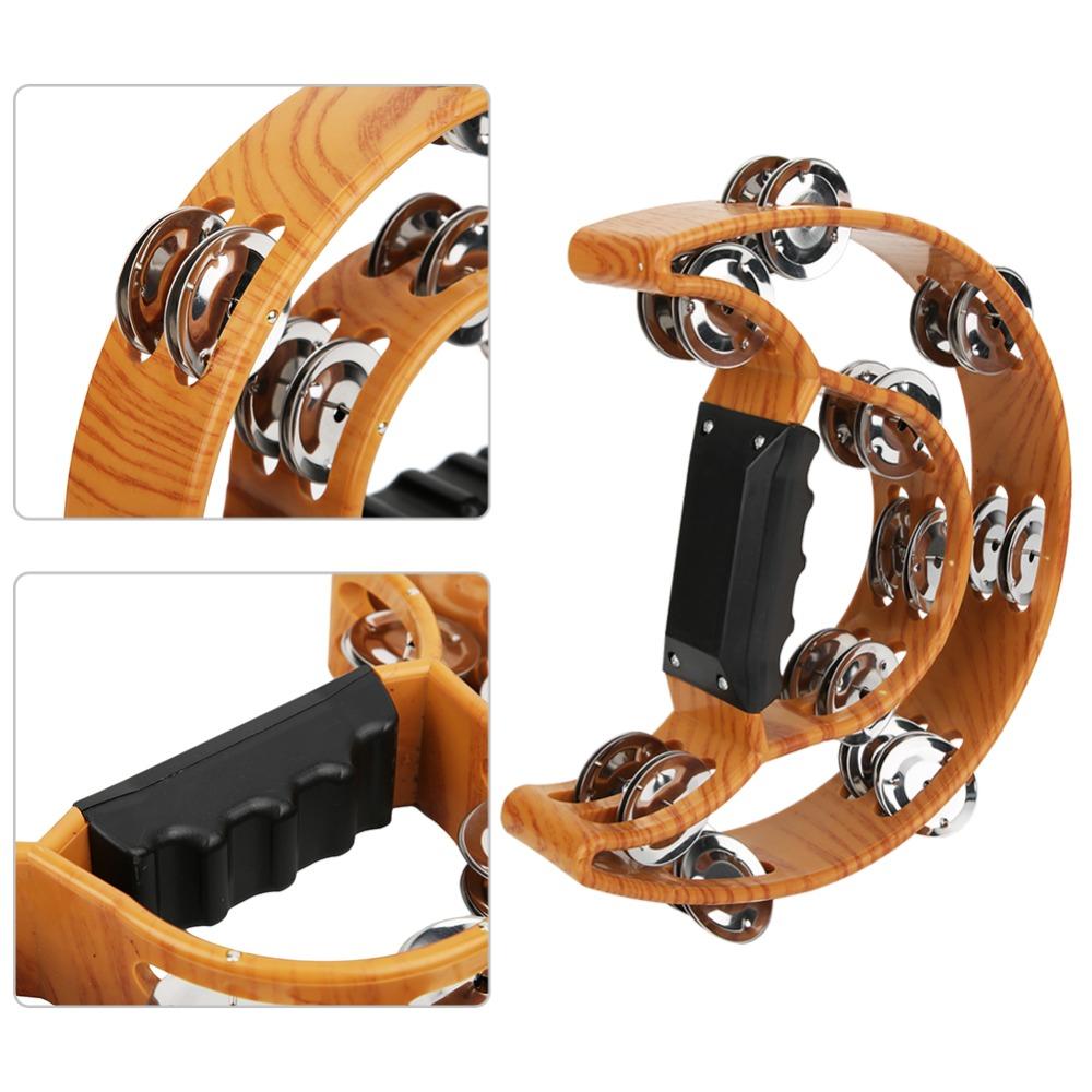 Metal+Plastic Double Row Tambourine Wood Color Half Moon Tambourine Handbell Tambourine  KTV Party
