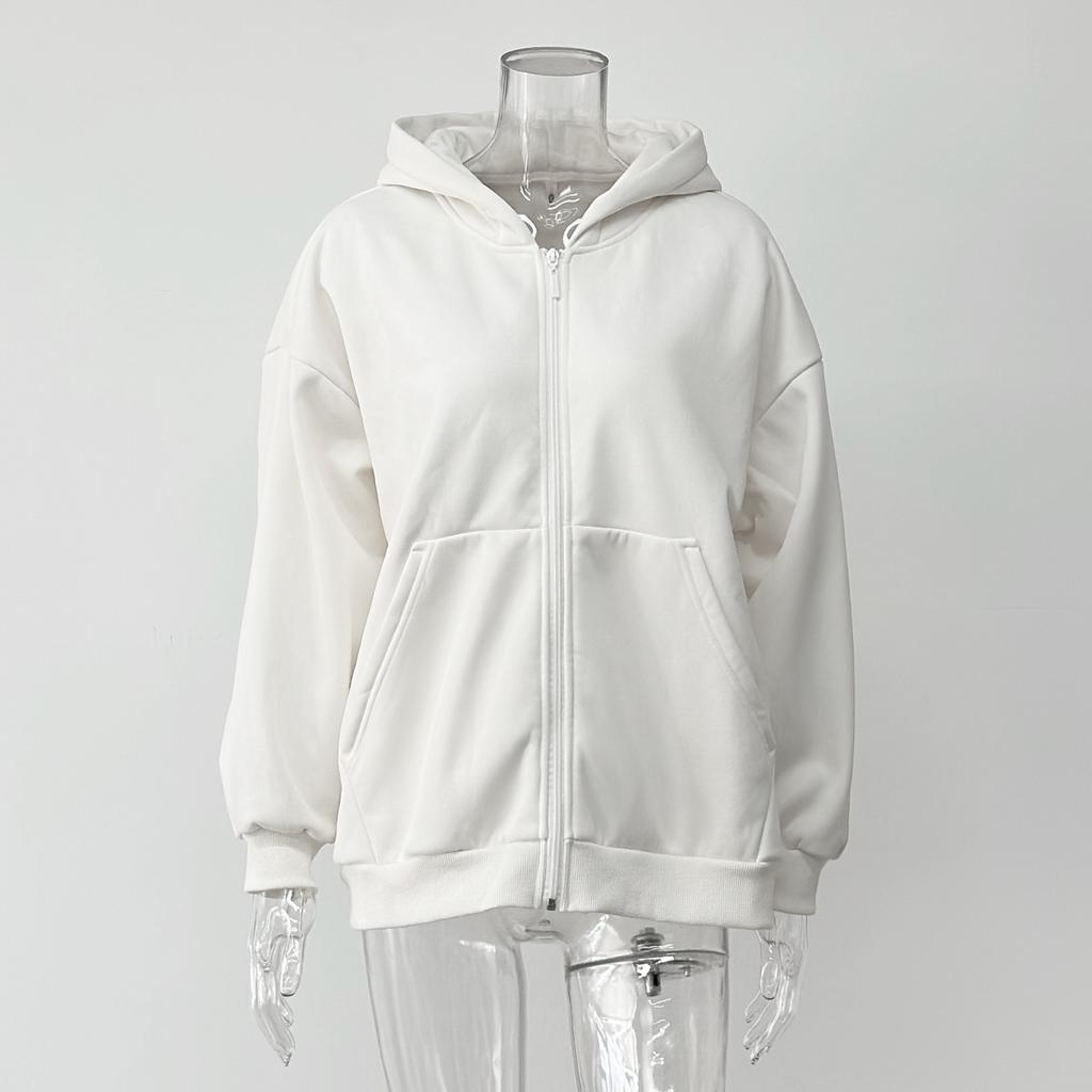Autumn and Winter New Casual Hooded Long Sleeve Cardigan Sweatshirt Loose Zipper Sweatshirt Women's Clothing