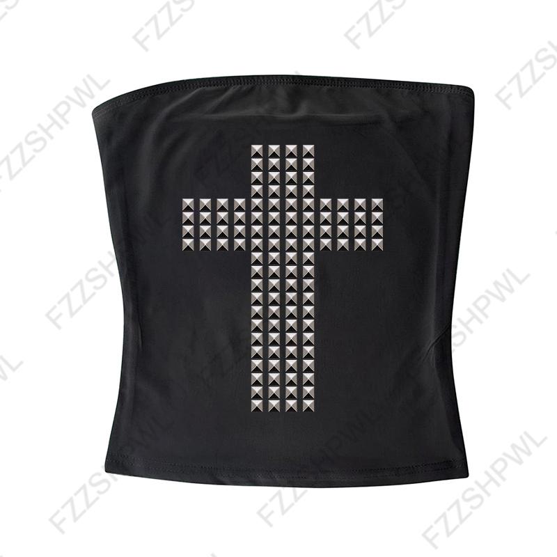 VAYLA Gothic Punk Rock Hip Hop Damska koszulka z krótkim rękawem Seksowna, dopasowana, szykowna, swobodna, podstawowa, metaliczna, dekoracyjna, krótka bluzka Y2K Emo Girl Clothes