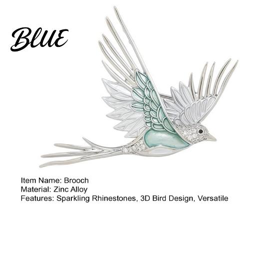 Bird Silhouette Brooch Pin 3D Design Lapel Pin with Cyan-Blue