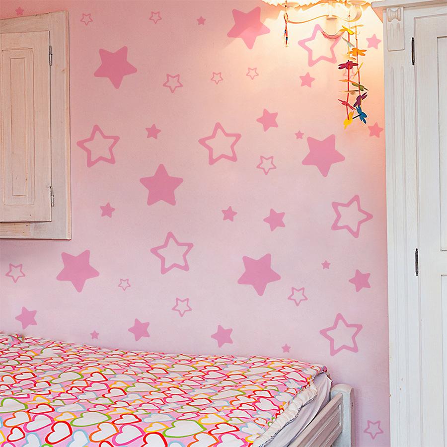 6 Fogli Adesivi Murali Stella Rosa Carina Autoadesivi, Decorazione Parete di Sfondo per Cameretta Bambini Camera da Letto Casa