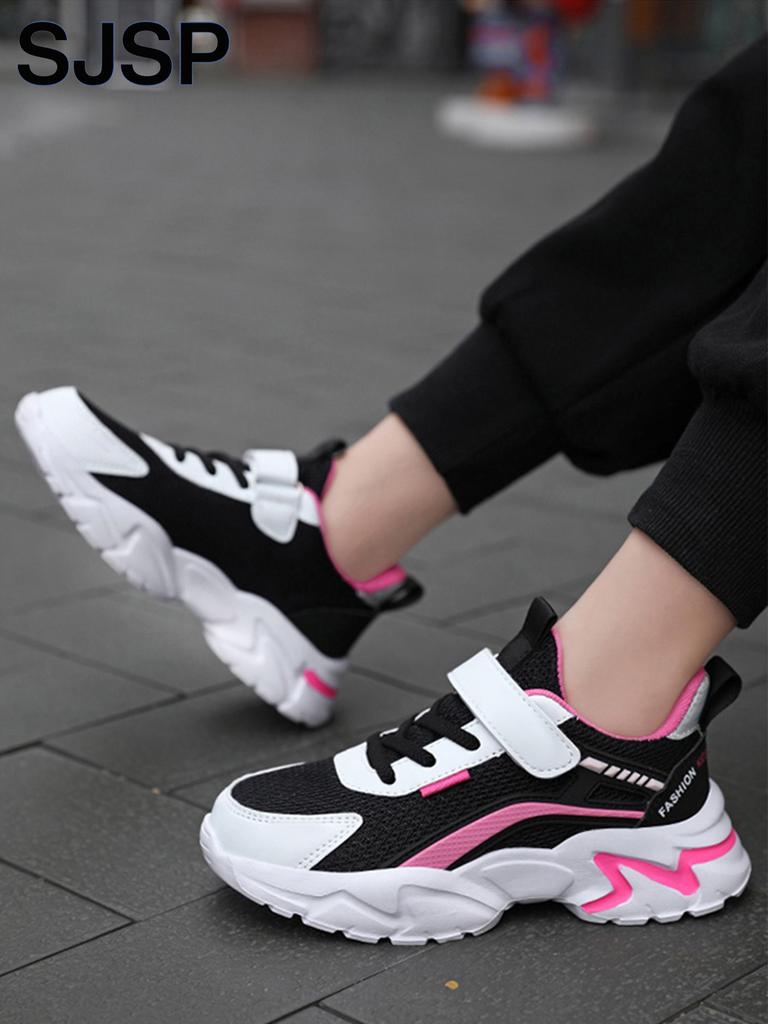 Children's Casual Pink Girls' Mesh Breathable Shoes, Fashionable Lightweight Running Shoes for Teenagers and Students Aged 7-15, Children's