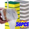 5/50pcs Double-sided Cleaning Sponges Pan Pot Dish-Washing Sponges Household Scouring Pad Kit Tools Kitchen Tableware Brush