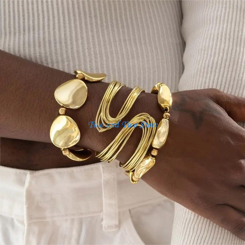HX6F Thin Iron Mixture Wristband Casual Fit Everyday Fluctuation Pattern Beads