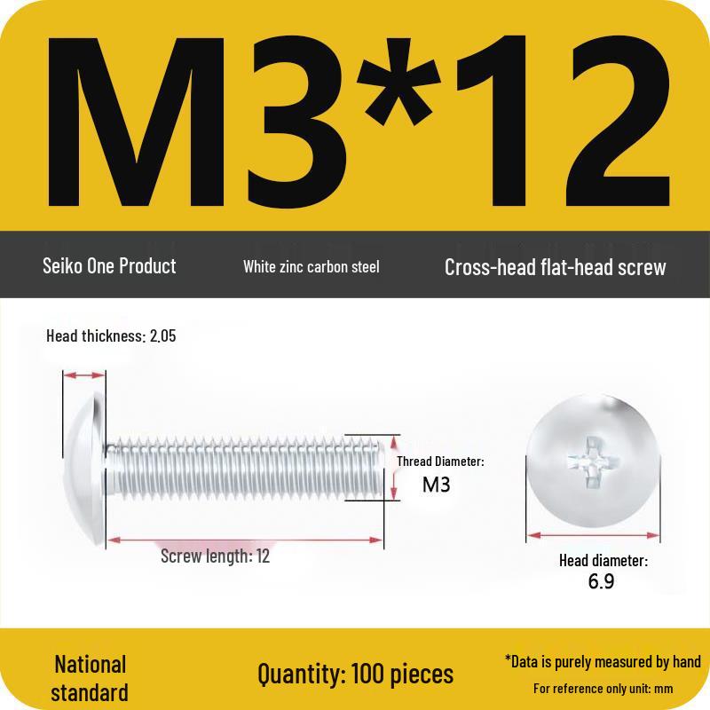 White Zinc M3-M6 Phillips Flat Head, Pan Head, and Mushroom Head Machine Screws