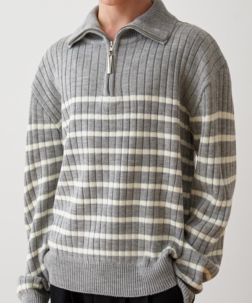 TRIP LE SENS Pendant Stripe Half Zip Knit_Green