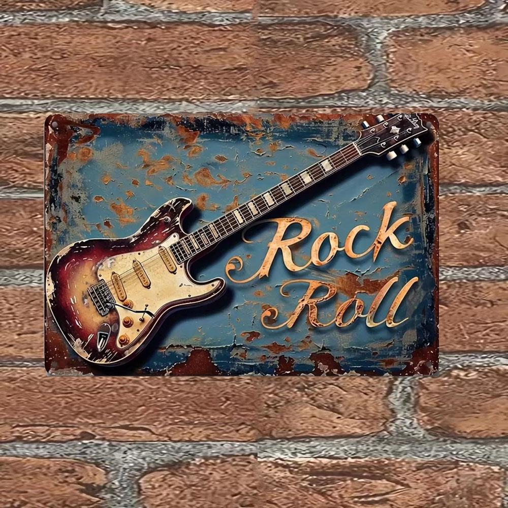 1PC  Rock Guitar Metal Sign Retro Wall Decor Perfect for Home Bar Cafe Garage with HassleFree Easy Hang Design