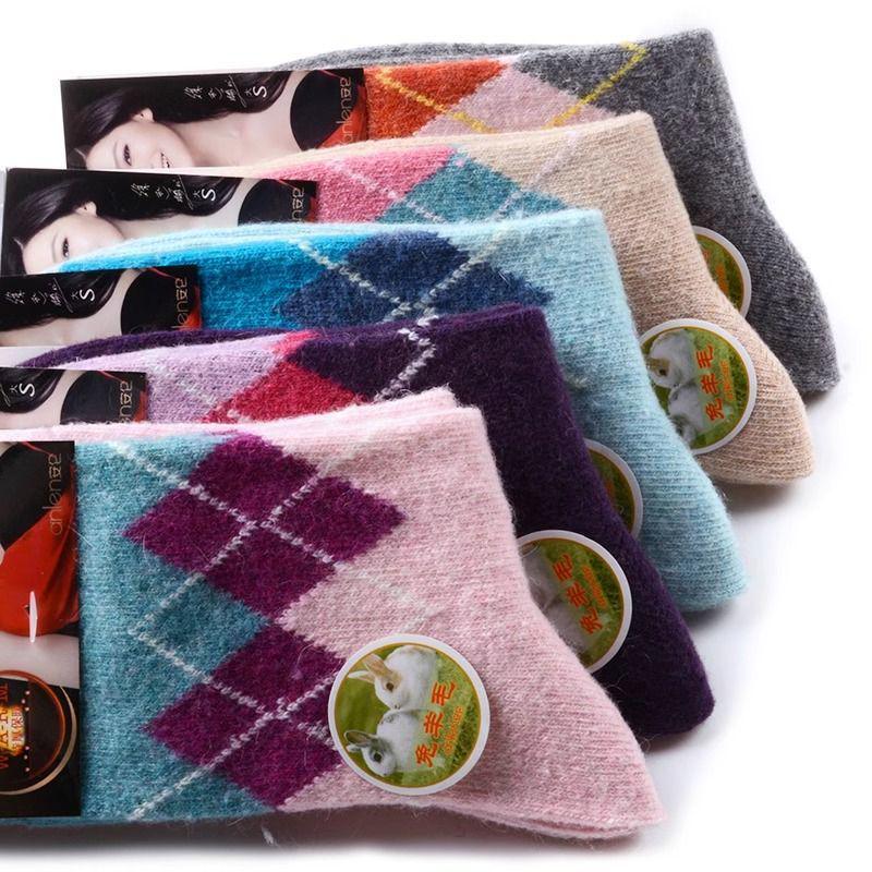 

Женские утолщенные гольфы Langsha из кроличьей шерсти в клетку до середины икры для осени и зимы. One size