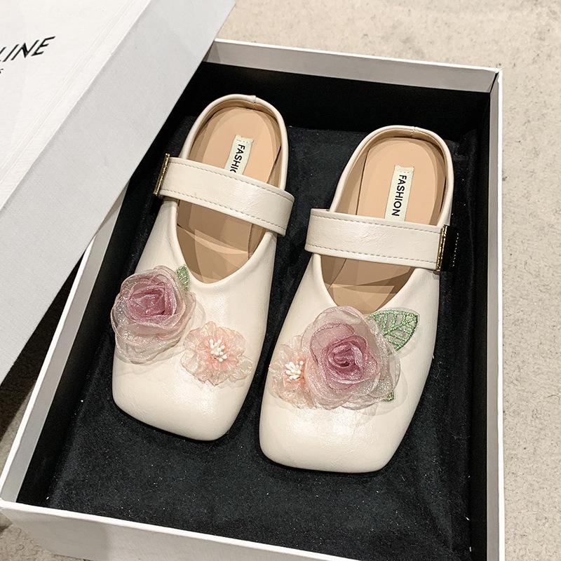 

French temperament flat-soled sandals bag head half slippers women s 2025 new summer soft-soled versatile retro single shoes 35