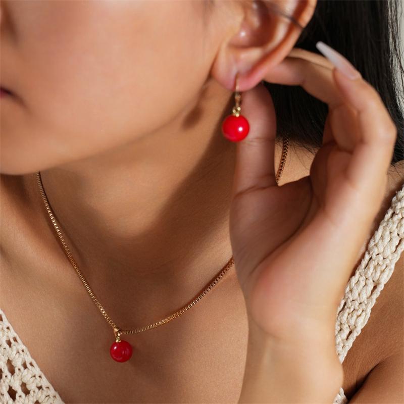 3 Pcs Minimalist Round Imitation Pearl Earring Necklace for Women Vintage Elegant Box Chain Necklace Wedding Jewelry Set Gift