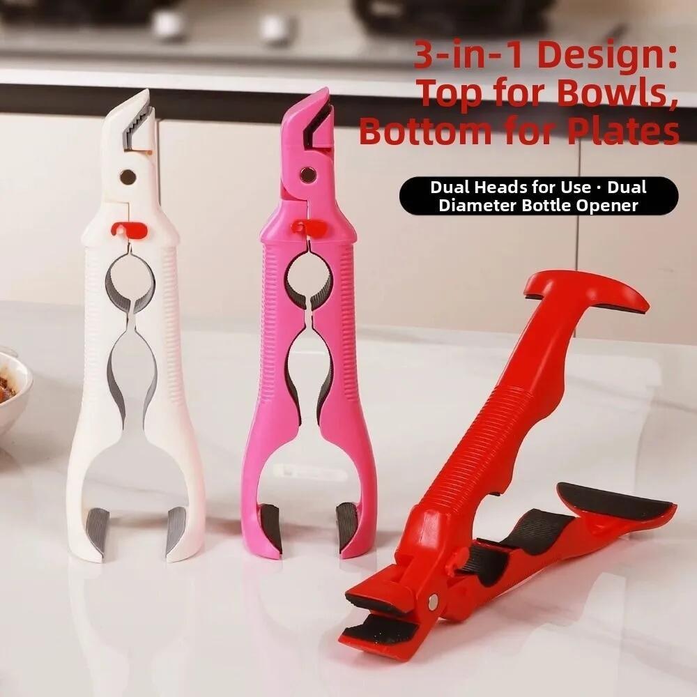 3 in1 Anti Scalding Clip Non-Slip Silicone Handle Anti-hot Bowl Plate Clips Thickened Ergonomic Bottle Cap Remover Kitchen Use