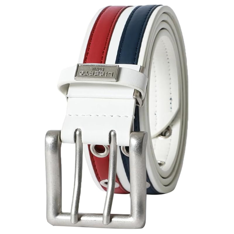 

[Liberto Edwin] belt men s double pin Synthetic leather eyelet belt casual red Free