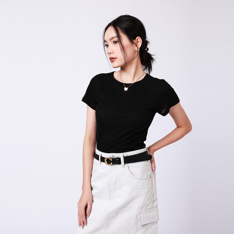RAIN.CUN Women s Black Round Neck Short Sleeve T-shirt S