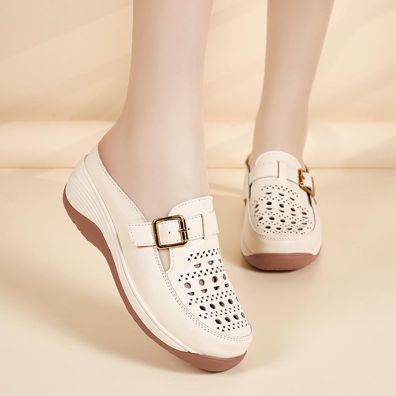 Ladies Clogs Platform Sandals Loafers Casual Elegant Hollow Leather Slippers Women Thick Sole Shake Shoe