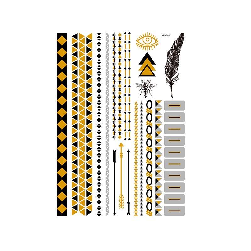 Yh Retro Large Bronzing Tattoo Sticker Waterproof Tattoo Sticker Amazon Set Hot Silver Color Printing Sticker