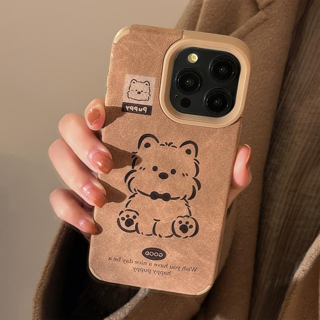 Charm Phone Case for iPhone 16 15 14 13/12/11promax Faux Leather Cartoon Puppy