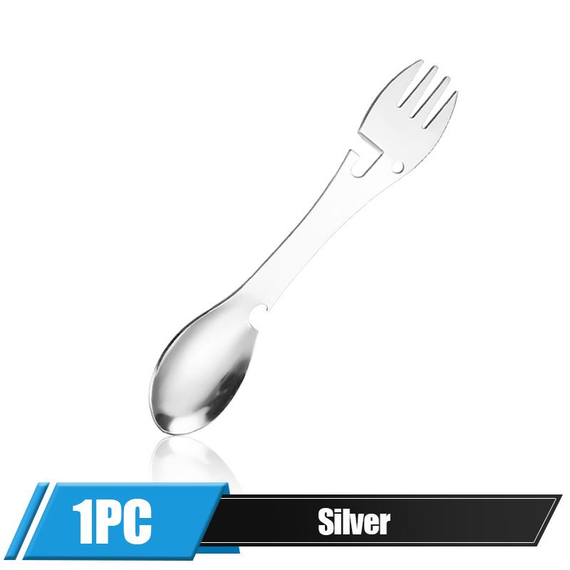 Camping Fork Spoon Multi Function Spoon 5 In 1 Integrated Fork Spoon Outdoor Fork Spoon Picnic Cutting Knife Bottle Can Opener