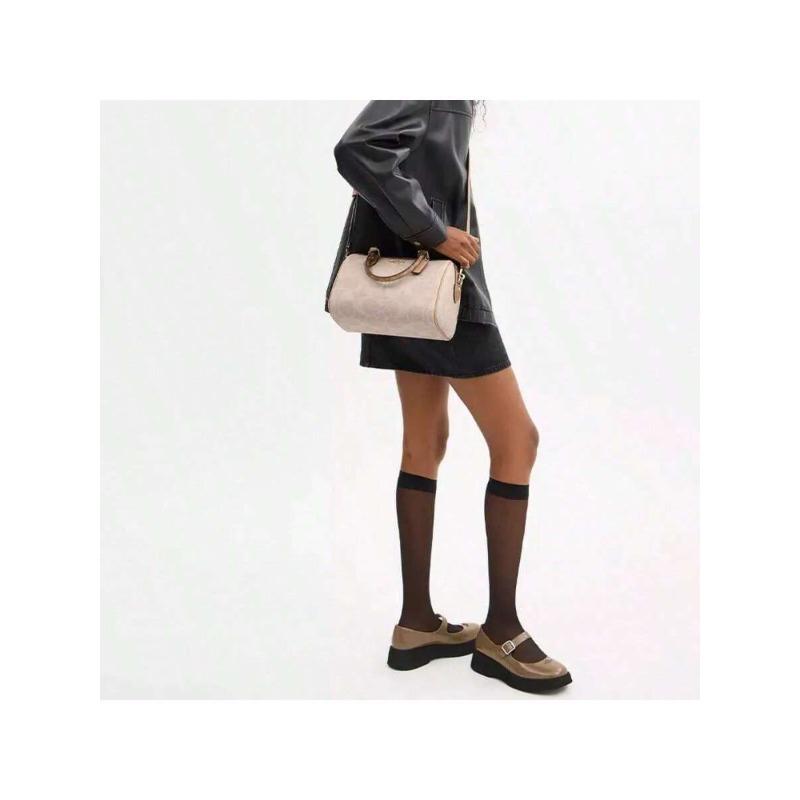 Coach Rowan 25 logolu fermuarlı Boston çanta, omuz/çapraz askılı/el çantası, büyük kadın boyu, bej CY679