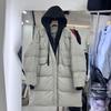 Winter Sweater Hat Fake Two-piece Down Jacket Women's Medium and Long Loose Large Size Thickened Warm White Duck Down Jacket