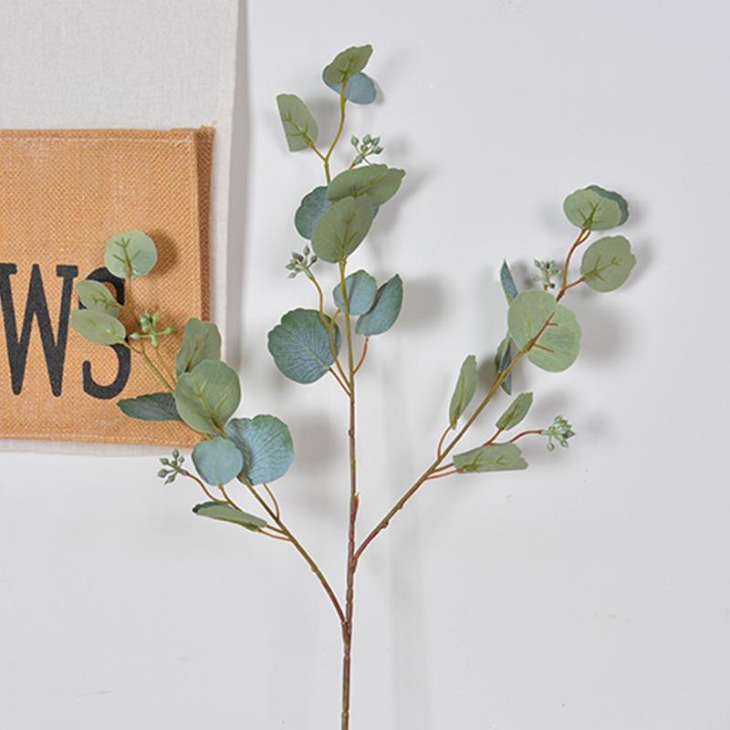 10pcs Silk Money Leaves Simulation Green Plants Floral Auditorium Decoration Artificial Belt Fruit Round Leaf Eucalyptus Branch