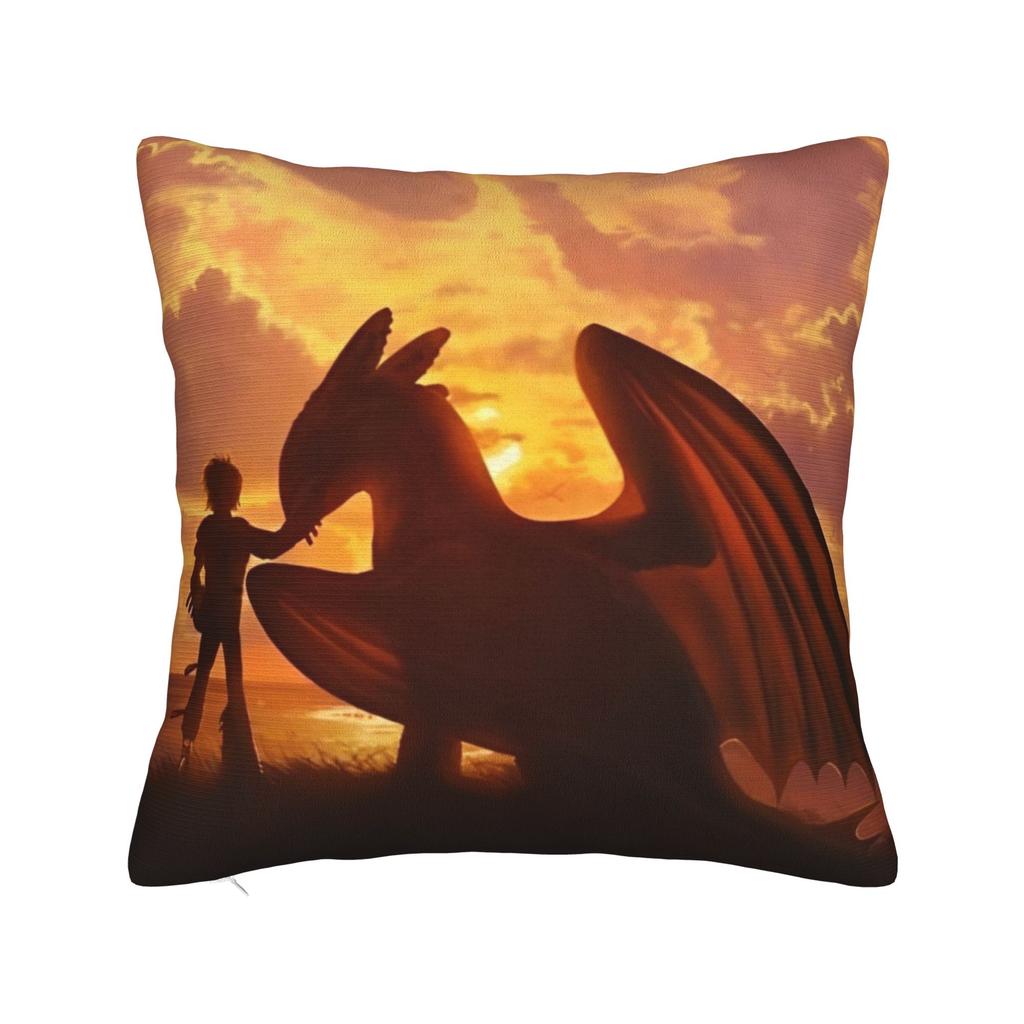 HTTYD Ohnezahn Quadratische Kissenhülle Kissenbezüge Fantastisch Polyester Dekor Sofakissenhülle für Wohnzimmer 40x40cm