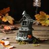 Halloween Haunted House Ornament, Resin Haunted House Miniature, Dark Haunted House Shape with Skull Elements Desktop Decoration for Halloween Micro