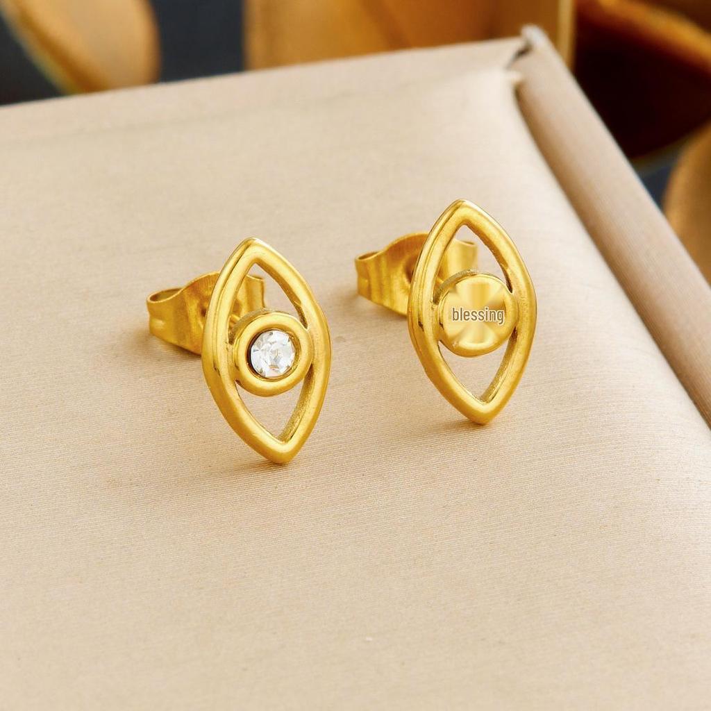 Rhinestone Hollow Gold-Plated Eye Pendant Chain Jewelry Set