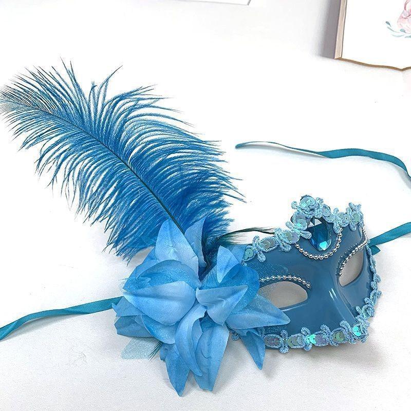 Luxurious Princess Half Face Mask With Natural Ostrich Feathers Ideal For Performances And Parties
