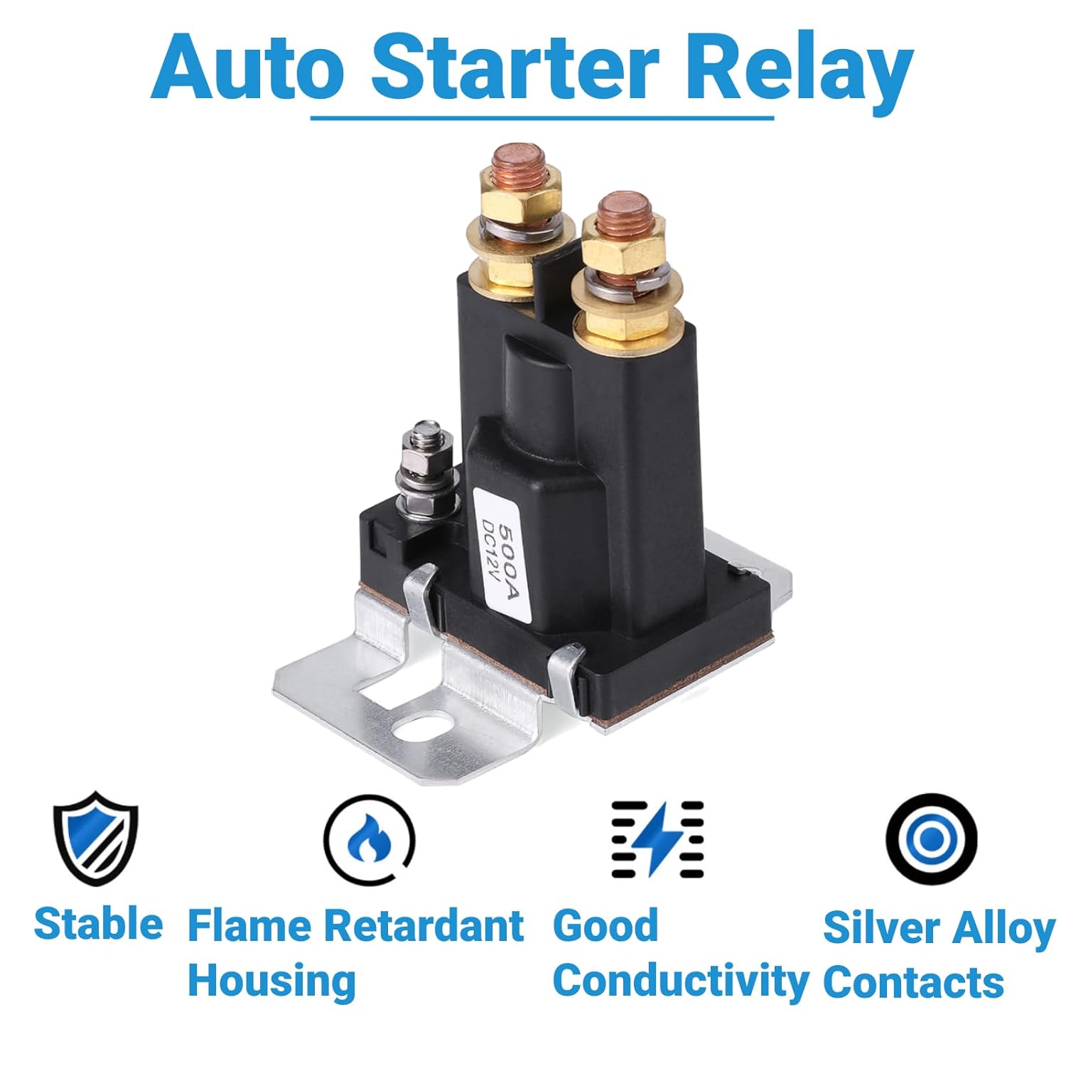 

12V Continuous Duty Solenoid Relay 500A Battery Isolator SPST Starter Contactor for Dual Battery Systems and High Current Switching