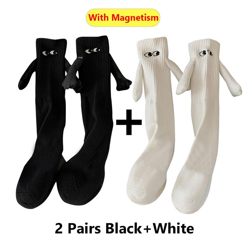 Alobee 1/2Pairs Harajuku Couple Cotton Sock Magnetic Suction Hand In Hand Socks Black White Unisex Holding Hands Long Socks