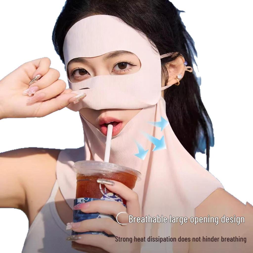 Damen UV-Schutz Gesichtsmaske: Eis-Seide, Atmungsaktiv, Sonnenschutz, Hohe Optik, Augenecken-Schutz