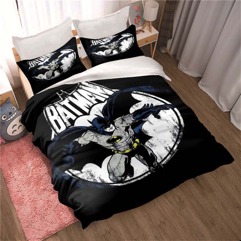 3D Printed Batman Cartoon Pattern Bedding and Duvet Cover Set, Soft and Warm Dormitory Bedding Set
