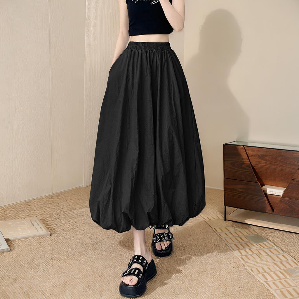 

Юбка-туника для весны и лета, повседневная свободная юбка-батончик, женская плиссированная юбка-пачка с эластичной талией, юбка средней длины XS чёрный